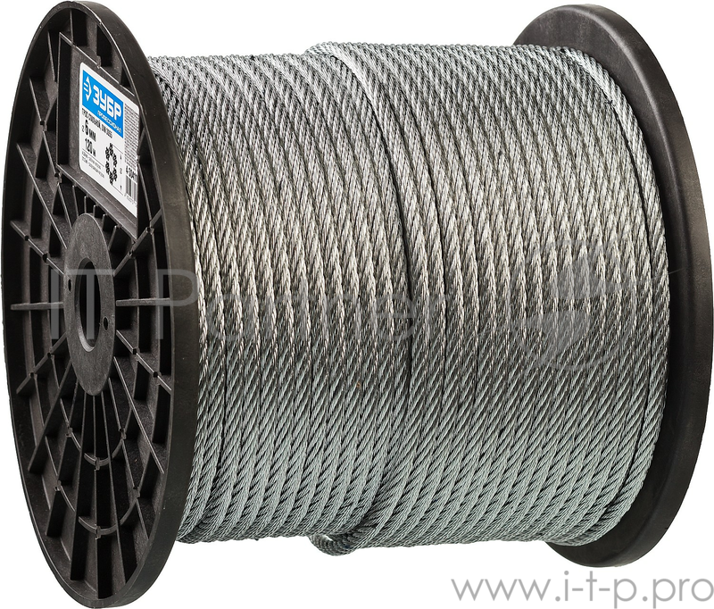 Зубр Трос стальной, DIN 3055, оцинкованная сталь, синтетическая сердцевина, d=6мм, L=120м 4-304110-06