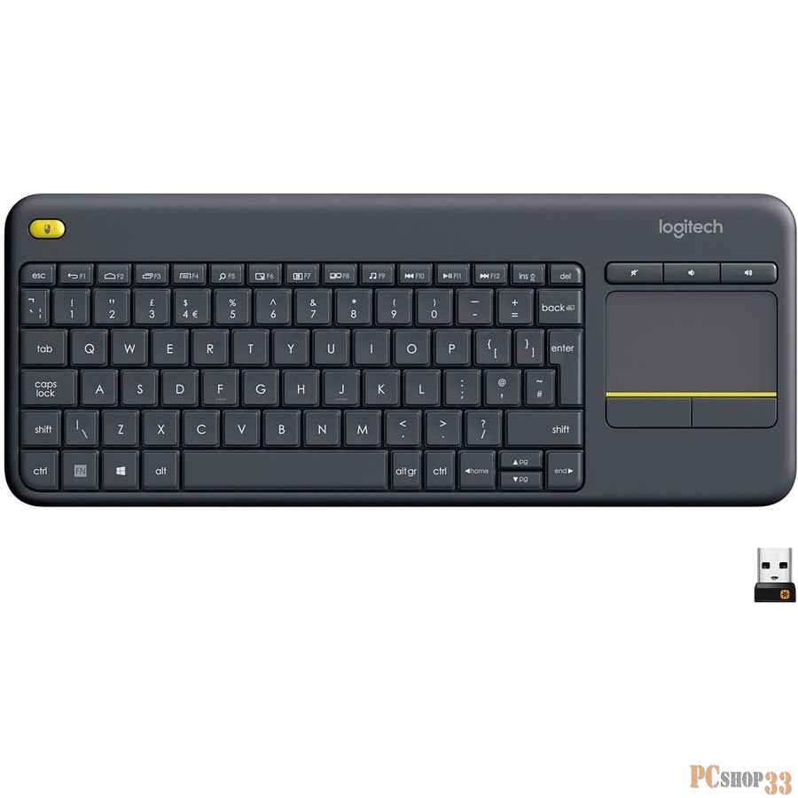 Клавиатура Logitech k400 Plus Wireless Touch Keyboard 920-007147, 78+5кн., беспров., с сенсорной панелью, серый (USB)