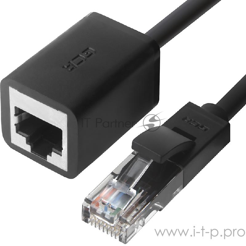 Переходник Greenconnect Удлинитель патч-корда прямой 0.5m UTP медь, кат.6, черный, позолоченные контакты, 23 AWG, Premium ethernet high speed 10 Гбит/с, RJ45, T568B (GCR-ELNC616-0.5m)