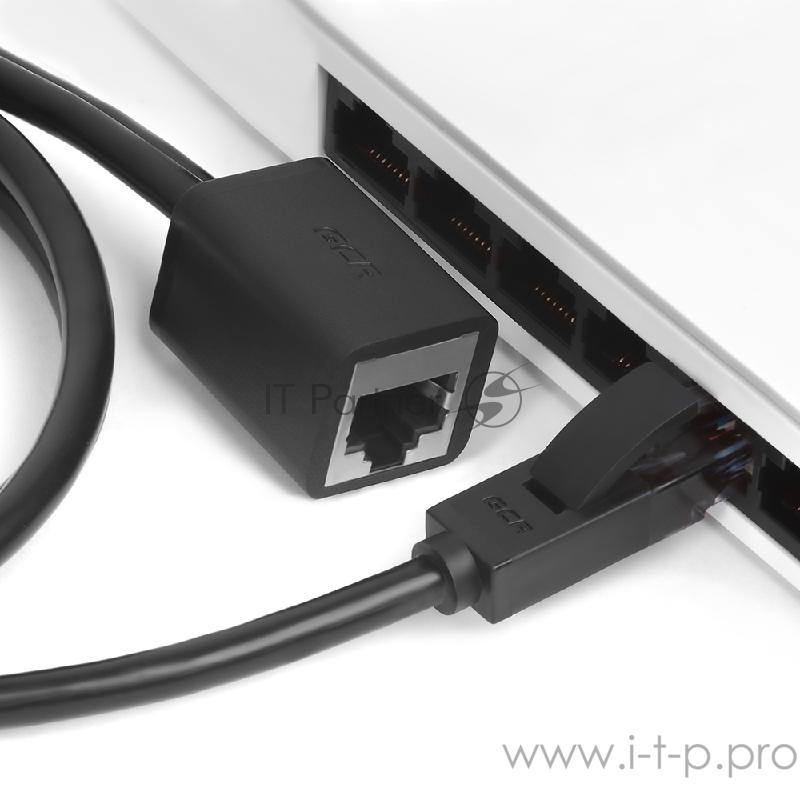 Переходник Greenconnect Удлинитель патч-корда прямой 0.5m UTP медь, кат.6, черный, позолоченные контакты, 23 AWG, Premium ethernet high speed 10 Гбит/с, RJ45, T568B (GCR-ELNC616-0.5m)