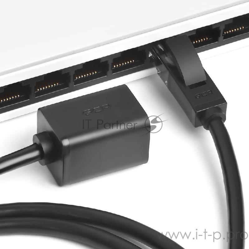 Переходник Greenconnect Удлинитель патч-корда прямой 0.5m UTP медь, кат.6, черный, позолоченные контакты, 23 AWG, Premium ethernet high speed 10 Гбит/с, RJ45, T568B (GCR-ELNC616-0.5m)