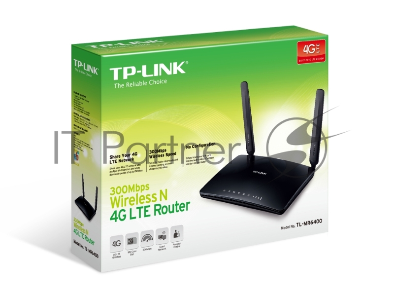 Сетевое оборудование TP-Link TL-MR6400 Маршрутизатор 3G/4G + WiFi 300Мбит/сек. + 3 порта LAN 100Мбит/сек. + 1 порт LAN/WAN 100Мбит/се