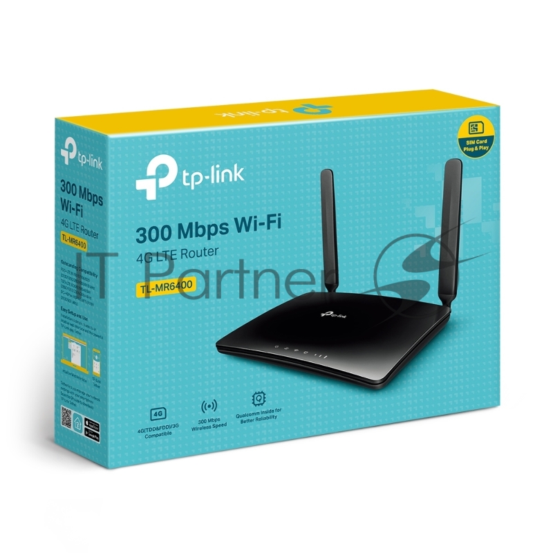 Сетевое оборудование TP-Link TL-MR6400 Маршрутизатор 3G/4G + WiFi 300Мбит/сек. + 3 порта LAN 100Мбит/сек. + 1 порт LAN/WAN 100Мбит/се