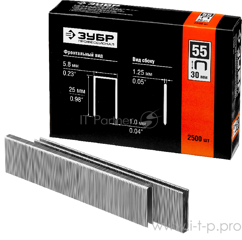 ЗУБР Скобы тип 55, 30 мм, особотвердые, ПРОФЕССИОНАЛ 31855-30, 2500 шт 31855-30