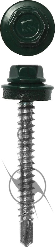 Зубр Саморезы для крепления кровель. матер. к дерев. обреш., цвет RAL 6005 зеленый насыщ., оцинк., 4,8x60мм, 200шт 4-300315-48-060-6005