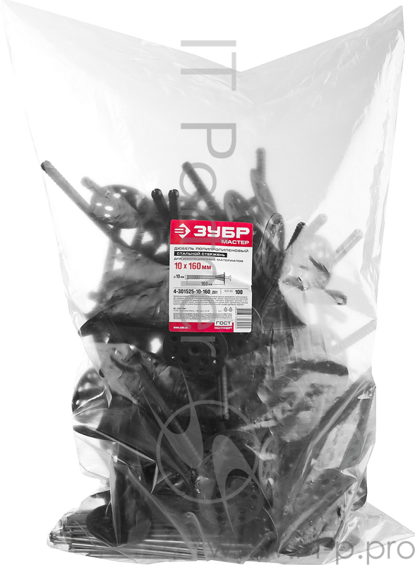 Зубр Дюбель для изоляционных материалов полипропиленовый, металлический стержень, 10 x 160 мм, 100 шт, 4-301525-10-160_z01