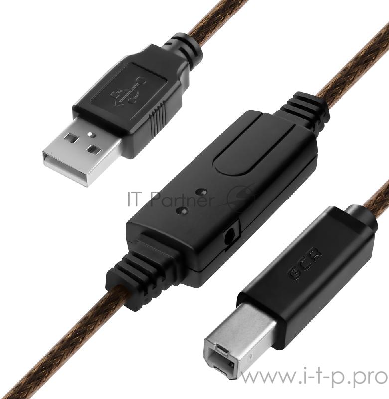 Greenconnect Кабель USB 2.0 с активным усилителем сигнала 5.0m AM/BM, 28/24 AWG экран, армированный, морозостойкий, разъём для доп.питания, черно-прозрачный, GCR-UPC3M1-BD2S-5.0m Greenconnect Кабель USB 2.0 с активным усилителем сигнала 5.0m AM/BM,