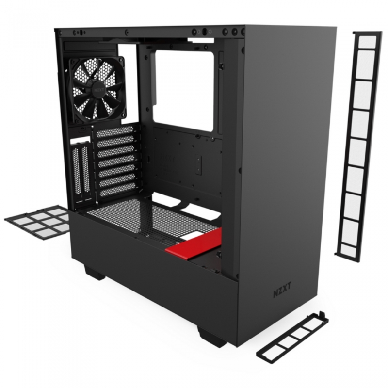 Корпус NZXT CA-H510I-BR H510i Compact Mid Tower Black/Red Chassis with Smart Device 2, 2x120mm Aer F Case Fans, 2xLED Strips and Vertical GPU Mount