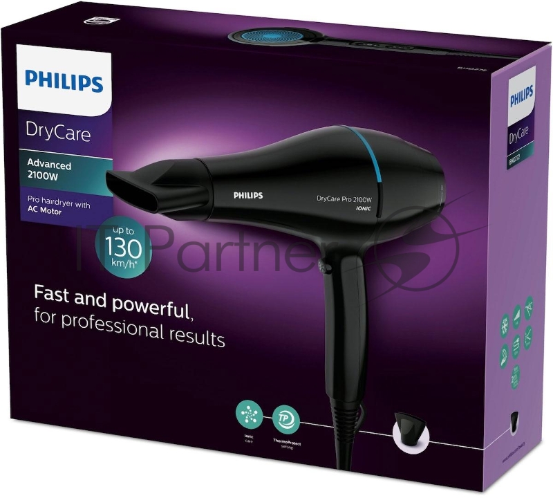 Фен Philips Фен Philips/ Фен электрический, 2100 Вт, ионизация, 6 настроек температуры/скорости воздушного потока, насадка-концентратор 9 мм, холодный обдув, черный