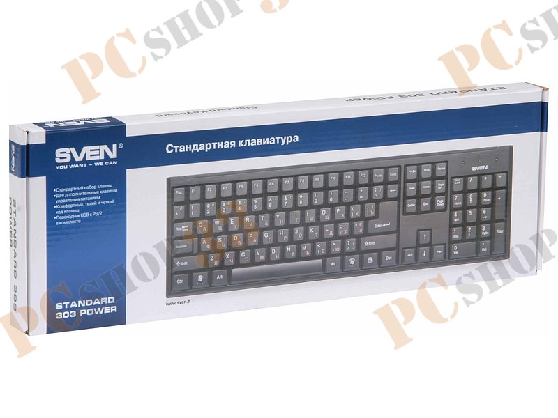 Клавиатура Sven Standard 303 Power, 104+2кн., черный (PS/2, USB)