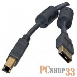Кабель 5bites UC5010-018A Проф. Кабель USB2.0, AM/BM, зол.разъемы, ферр.кольца, 1.8м., черный