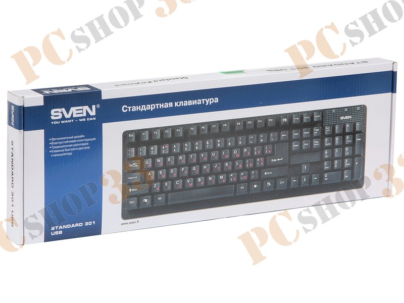 Клавиатура Sven Standard 301, 104+1кн., водостойкая, черный (USB)