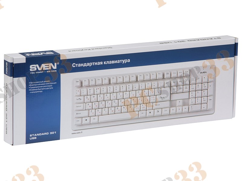 Клавиатура Sven Standard 301, 104+1кн., водостойкая, белый (USB)