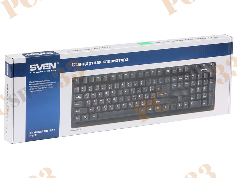 Клавиатура Sven Standard 301, 104+1кн., водостойкая, черный (PS/2)
