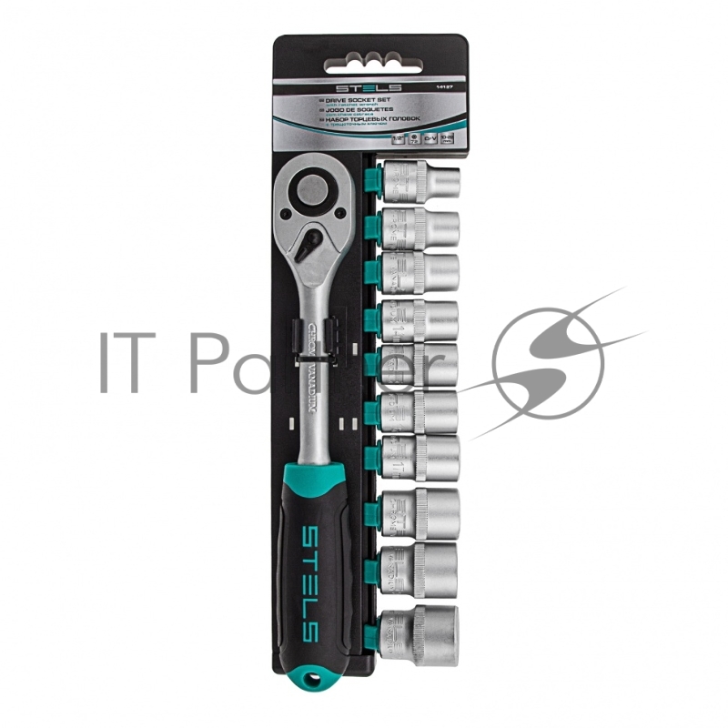 STELS Набор торцевых головок, 1/2, головки 10 - 22 мм, с трещот, ключом, CrV,11 предм 14127