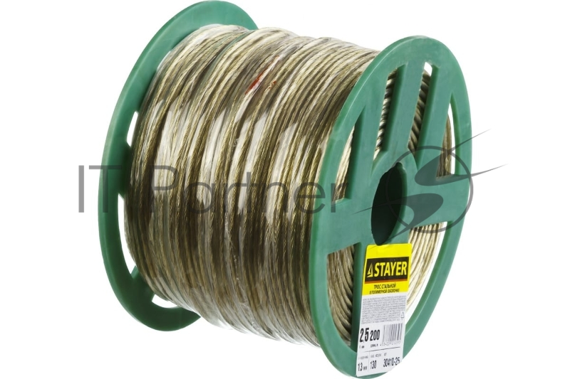 STAYER Трос стальной в полимерной оболочке, d=2,5 мм, L=200 м, 30410-25