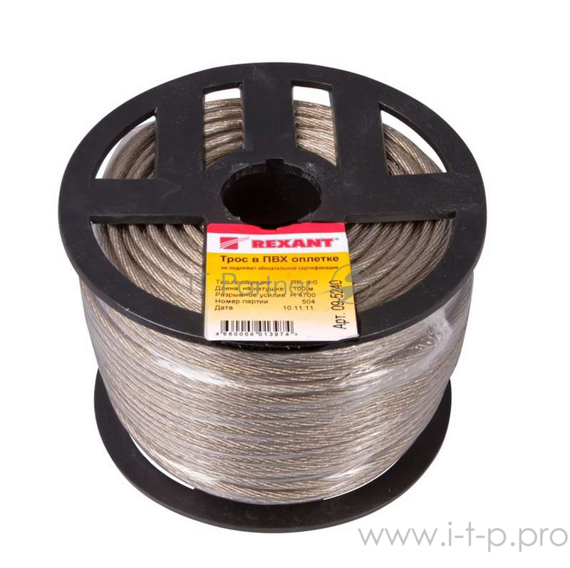 REXANT Трос стальной в ПВХ изоляции d=4.0 мм, катушка 100 метров 09-5240