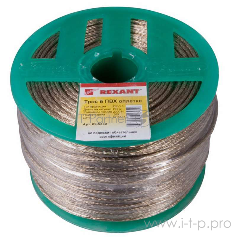 REXANT Трос стальной в ПВХ изоляции d=3.0 мм, катушка 200 метров 09-5330
