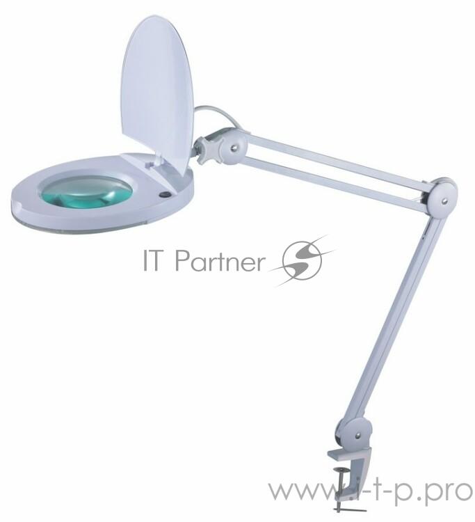 REXANT Лупа на струбцине круглая настольная 8Х с подсветкой с крышкой, белая 31-0221