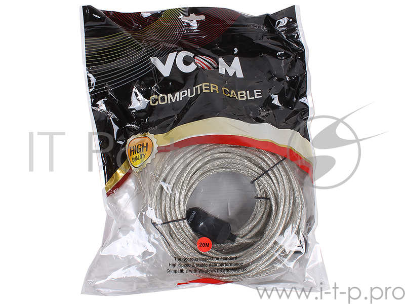 Кабель VCOM VUS7049-20M Кабель-адаптер USB2.0-repeater, удлинительный активный Am--Af 20м