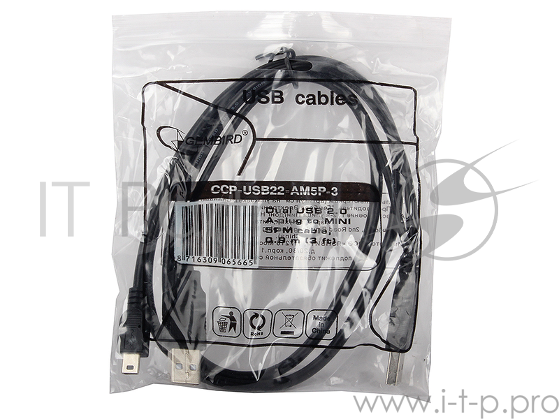 Кабель Gembird/Cablexpert CCP-USB22-AM5P-3 USB 2.0 Pro Кабель , 2xAM/miniBM 5P, 0.9м, экран, черный