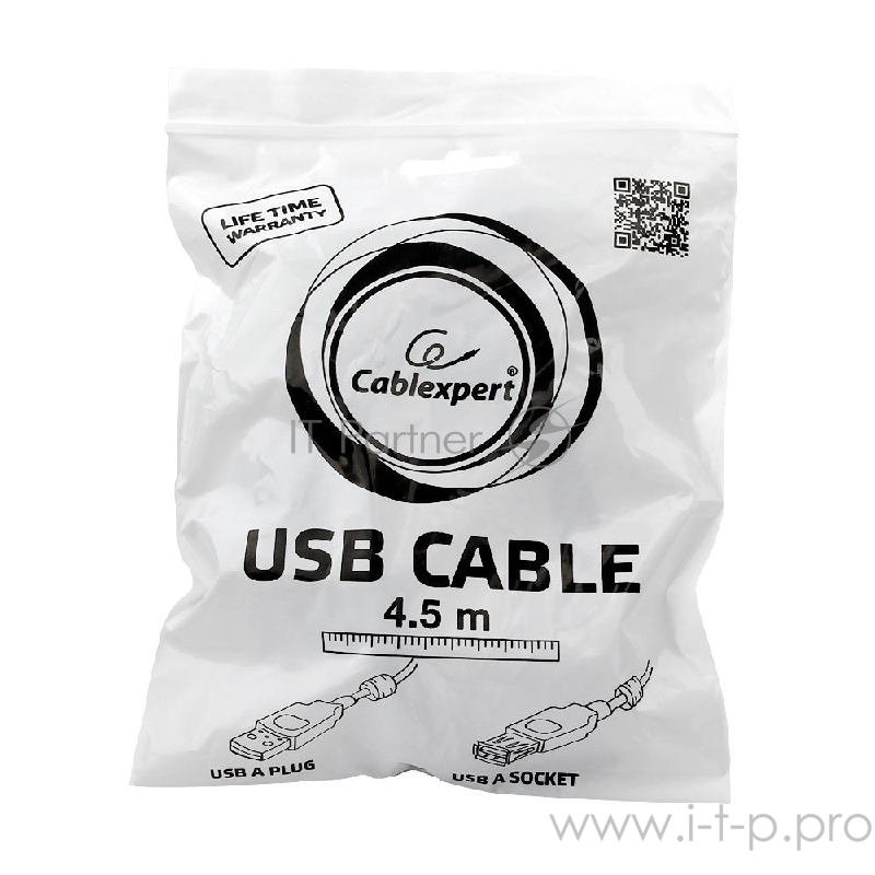 Кабель Gembird/Cablexpert CCF2-USB2-AMAF-15 USB 2.0 Pro Кабель , AM/AF, 4.5м, экран, 2феррит.кольца, черный, пакет