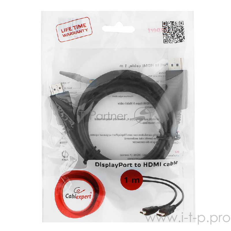 Кабель Кабель DisplayPort-HDMI Gembird/Cablexpert 1м, 20M/19M, черный, экран, пакет(CC-DP-HDMI-1M)
