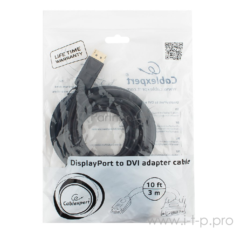 Кабель Кабель DisplayPort-DVI Gembird/Cablexpert 3м, 20M/19M, черный, экран, пакет(CC-DPM-DVIM-3M)
