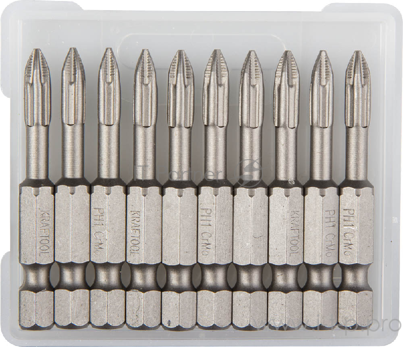 Kraftool Биты KRAFTOOL ЕХPERT торсионные кованые, обточенные, Cr-Mo сталь, тип хвостовика E 1/4, PH1, 50мм, 10шт 26121-1-50-10