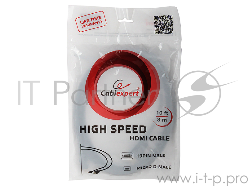 Кабель Gembird HDMI-microHDMI позол.разъемы , 19м/19м,3.0 м,черный, CC-HDMID-10