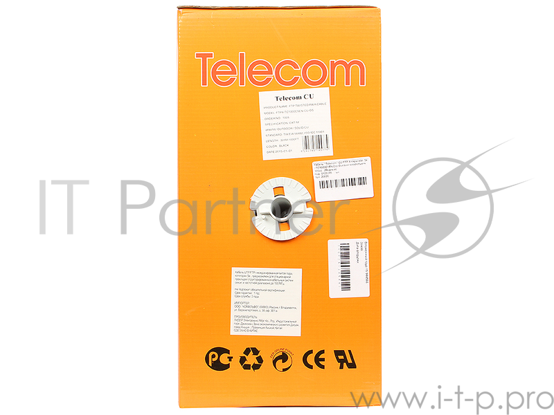 Кабель FTP 5e кат. Telecom FTP4-TC1000C5EN-CU-OS, 4 пары, однож., 24AWG/0.51мм, медь (305м), наружный, черный