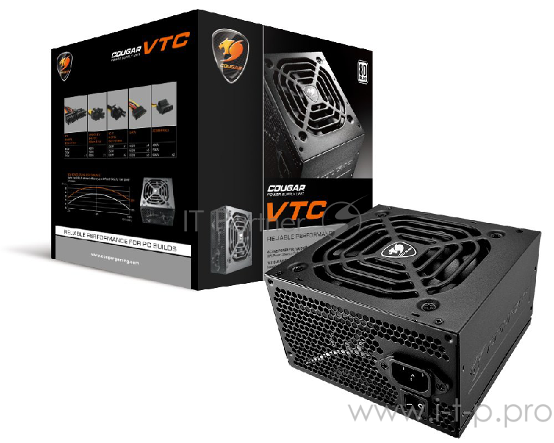 Cougar VTC 400 Блок питания (400 Вт, чёрный, PCIe-1 шт, ATX v2.31, Active PFC, 120mm Fan, 80 Plus)