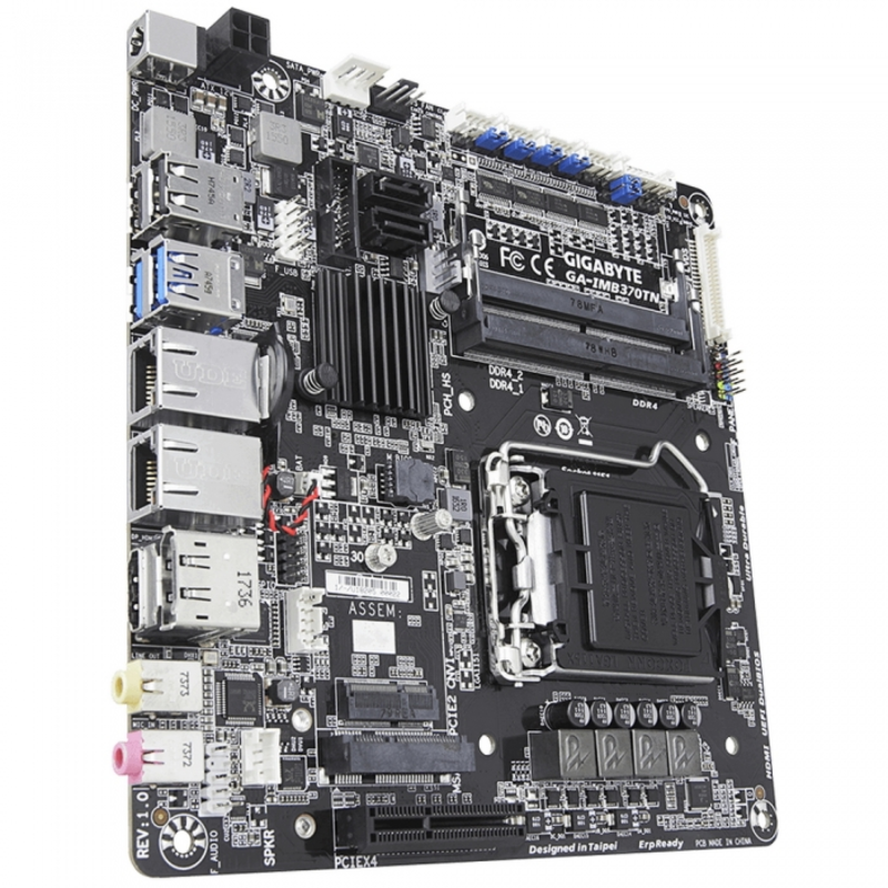 GA-IMB370TN, Socket 1151, Intel®Q370, 2xDDR4-2133 SO-DIMM, HDMI+DP+LVDS, 1xPCI-Ex4, 1xMiniPCI-E, 2xSATA3 (RAID 0,1), 2xM.2, 6 Ch Audio, 2xGLan, (2+2)xUSB2.0, (2+2)xUSB3.0, Thin Mini-ITX, RTL {10}