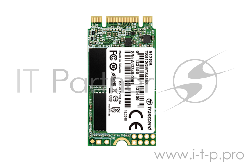 SSD M.2 Transcend 512Gb MTS430 <TS512GMTS430S> (SATA3, up to 560/500MBs, 85000 IOPs, 3D TLC, 22х42мм)