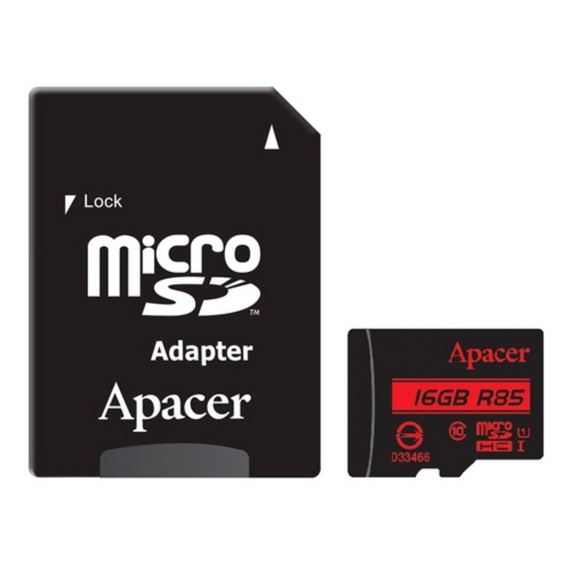 microSDHC 16GB Apacer Memory Card AP16GMCSH10U5-R UHS-I U1 Class 10, R85, Adapter, RTL (912602)