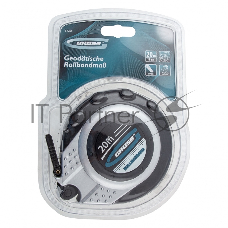 GROSS Рулетка геодезическая 20 м х 13 мм, закр. корп., металл. лента, нейлон, двуст. шкала// 31251