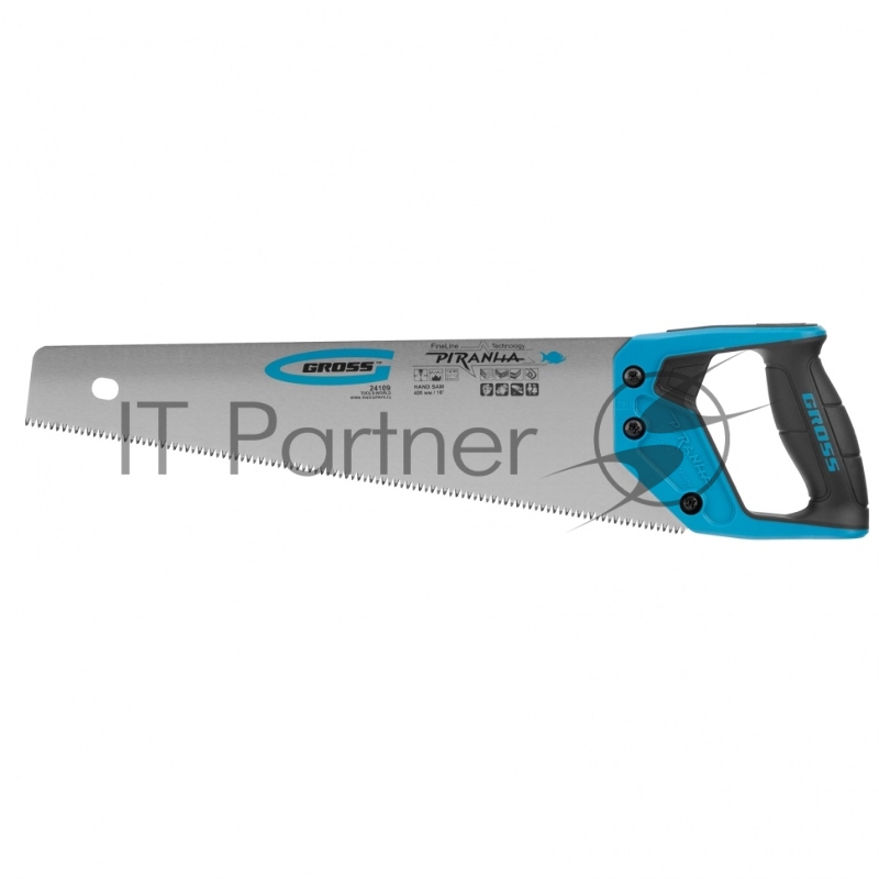 GROSS Ножовка по дереву PIRANHA, 400 мм, 7-8 TPI, зуб - 3D, каленый зуб, 2-х комп. рук-ка// 24109