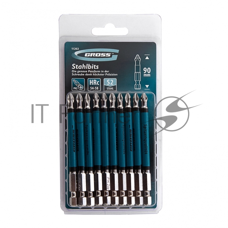 GROSS Набор бит Ph2x90, сталь S2, 10шт //GROSS 11263