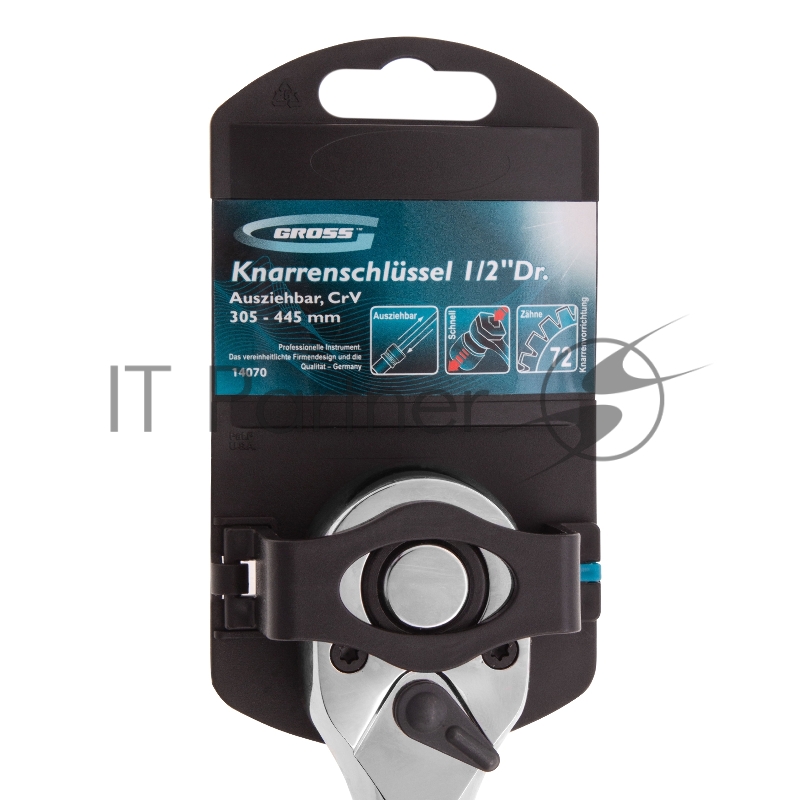 GROSS Ключ телескопический трещоточный 1/2, 305-445 мм, CrV, хромир., 2-х комп. рукоятка // 14070