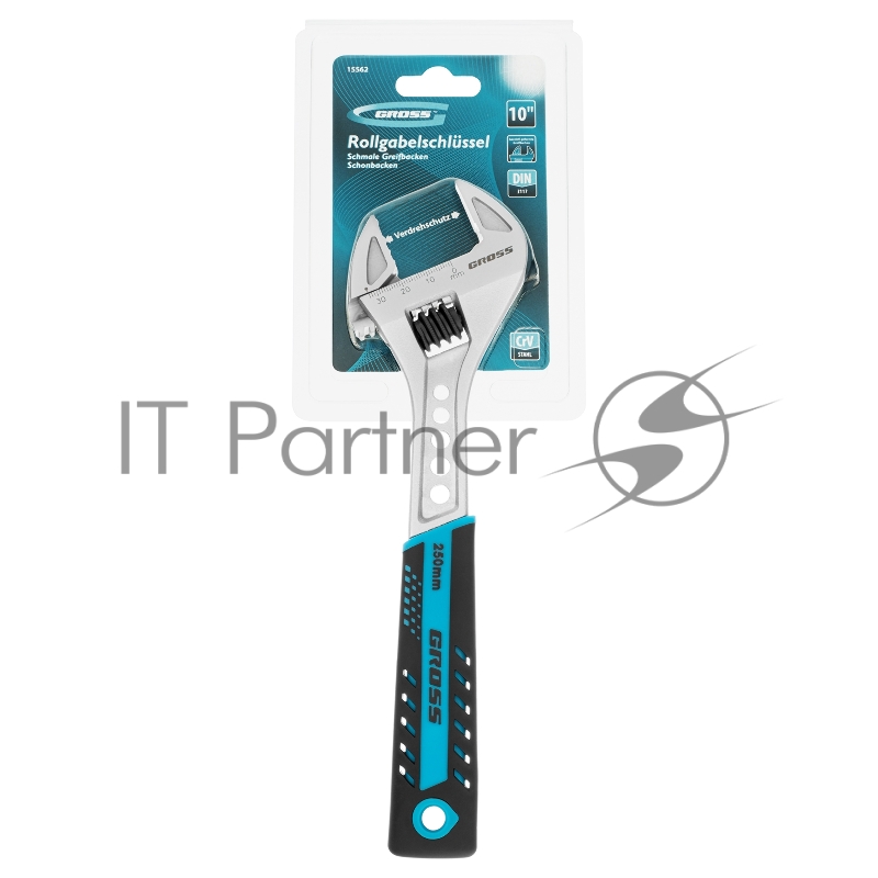 GROSS Ключ разводной, 250 мм,CrV, двухкомпонентная ручка //GROSS 15562