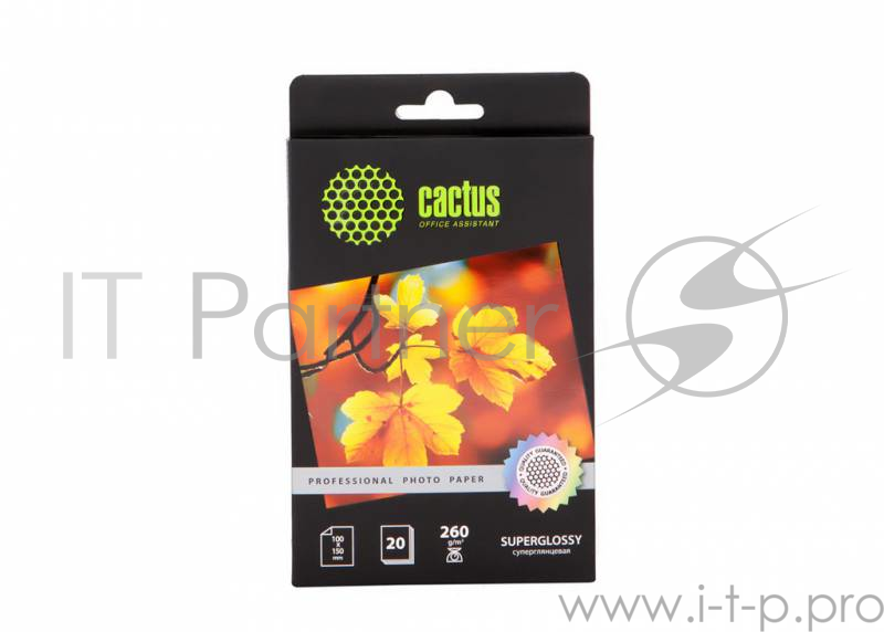 Бумага CACTUS CS-HGA626020 Фотобумага Cactus CS-HGA626020 Professional, суперглянцевая, 10x15, 260 г/м2, 20 листов