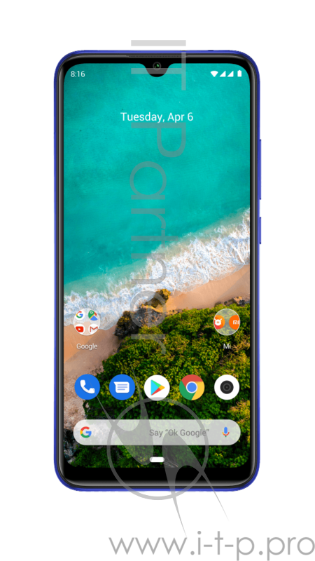 Смартфон Xiaomi Mi A3 Not just Blue (M1906F9SH), 15,46 см(6.088) 19.5:9 1560 x 720 пикселей, 2.0GHz, 8 Core, 4GB RAM, 128GB, up to 256GB flash, 48 МП+8 МП+2 МП/32Mpix, 2 Sim, 2G, 3G, LTE, BT v5.0, WiFi 802.11 a/b/g/n/ac, NFC, GPS / AGPS, GLONASS, Bei