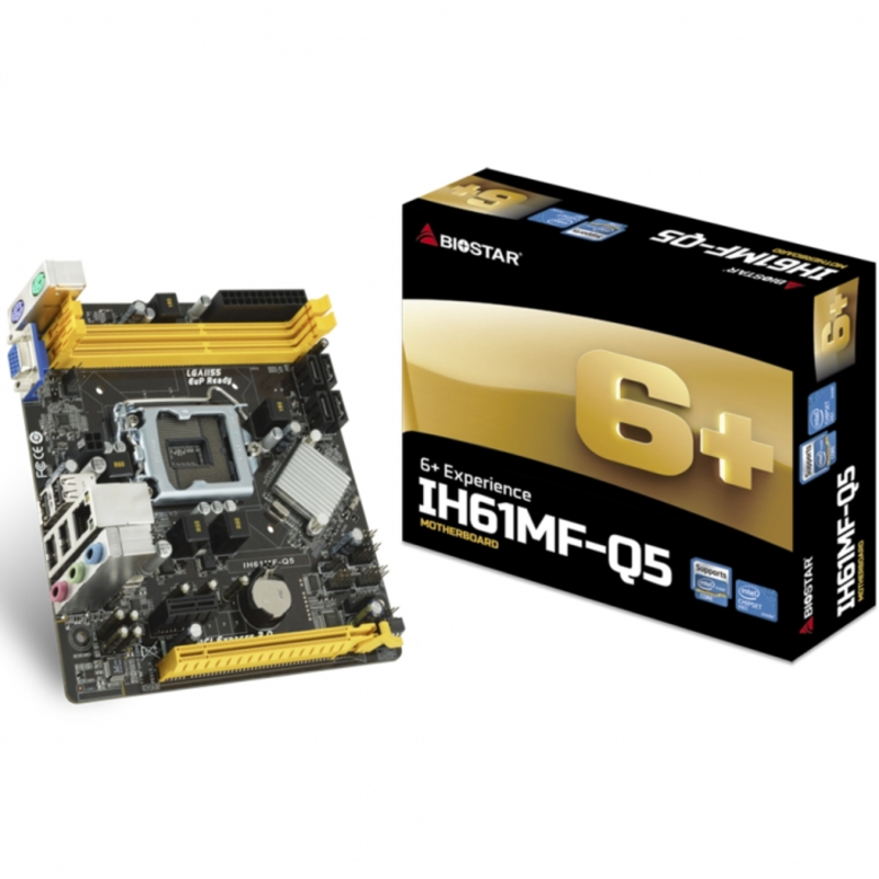 IH61MF-Q5, Socket 1155, Intel H61, 2xDDR3-1600, D-SUB, 1xPCI-Ex16, 1xPCI-Ex1, 4xSATA2, D-SUB, 6 Ch Audio, (4+2)xUSB2.0, 2xPS/2, mATX, RTL {20}