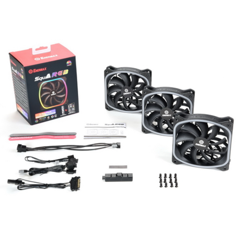 Кулер для корпуса UCSQARGB12P-BP3 SquA, 120mm x 3, 300~1500rpm, 24.53~68.27CFM, 12~23dBA, PWM, RGB (3 PACK)