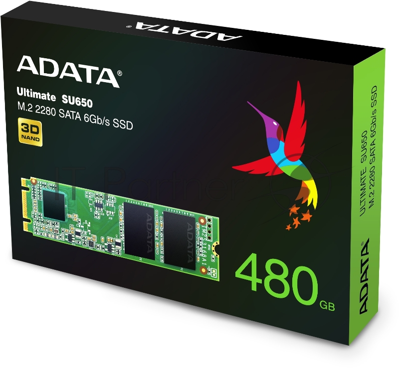 M.2 2280 480GB ADATA SU650 Client SSD ASU650NS38-480GT-C SATA 6Gb/s, 550/510, IOPS 80/60K, MTBF 2M, 3D TLC, 210TBW, RTL