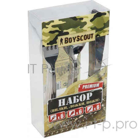 Набор для пикника BOYSCOUT 61704 (вилки, ложки, ножи по 6 шт. в ПВХ боксе, пластик (PREMIUM)) /48