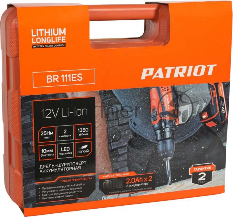 Дрель-шуруповерт Patriot BR 111ES аккум. патрон:быстрозажимной (кейс в комплекте)