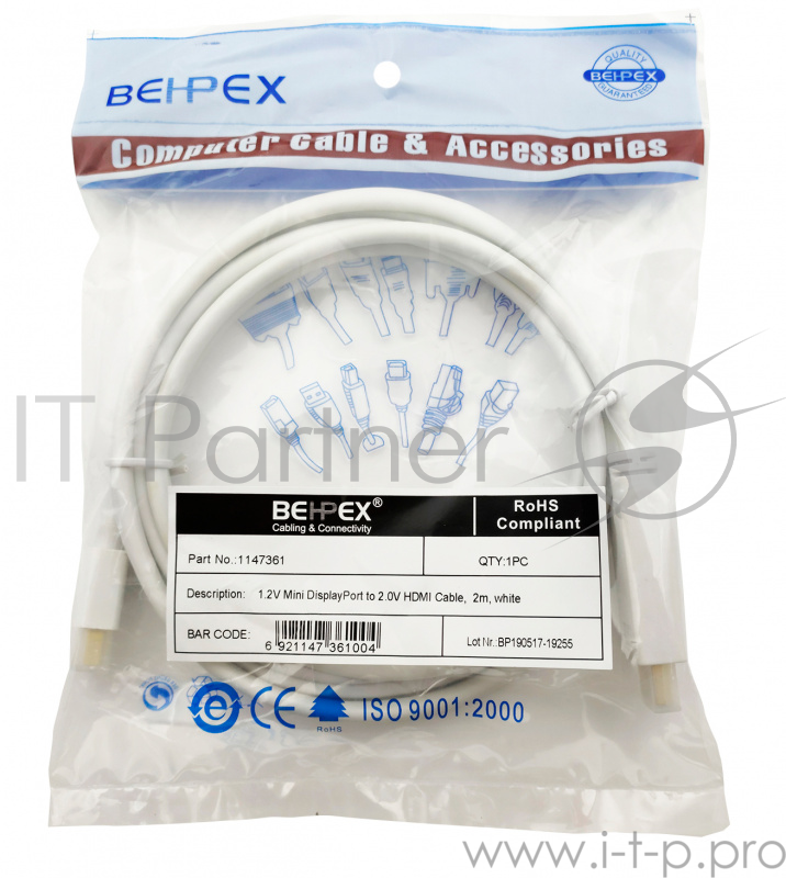 Кабель 1.2v miniDisplayPort (m) HDMI (m) 2м