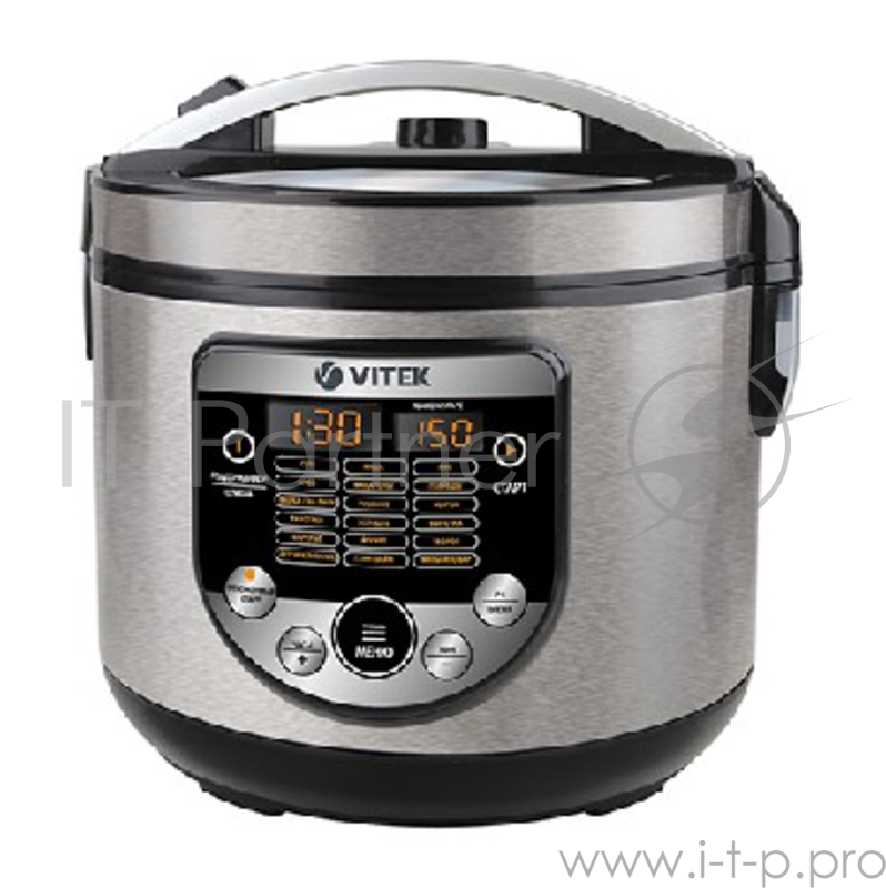Мультиварка VITEK VT-4272 BK Потребляемая мощность 900Вт. Объем чаши 5л. Покрытие чаши антипригарное. Материал корпуса металл+пластик. Мультиповар. Отложенный старт. Тип управления сенсорное. 17 автоматич. программ. Часы. Доп.функции Глинтвейн, творо