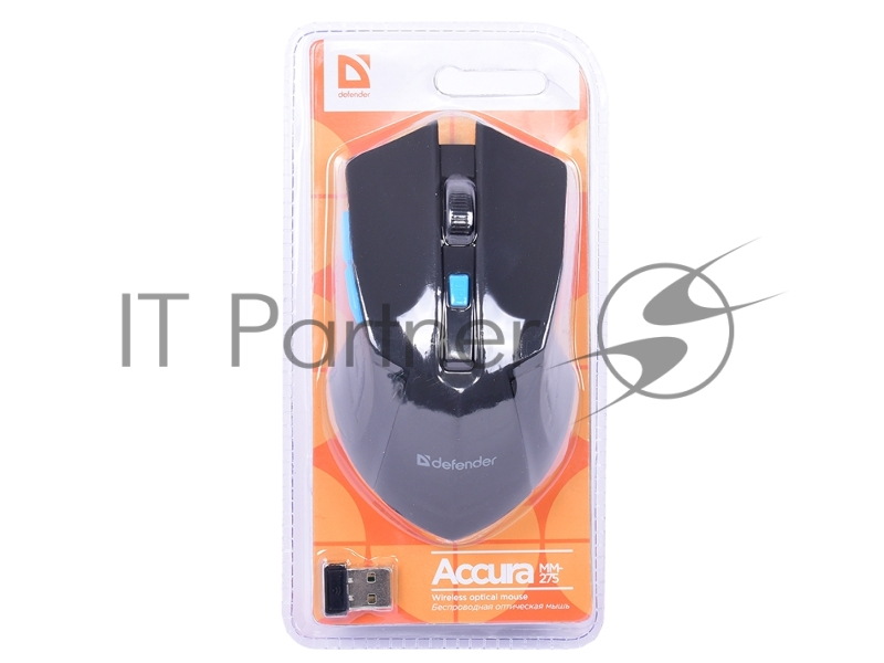 Мышь Defender Accura MM-275 синий 52275 {Беспроводная оптическая мышь, 6 кнопок, 800-1600 dpi}